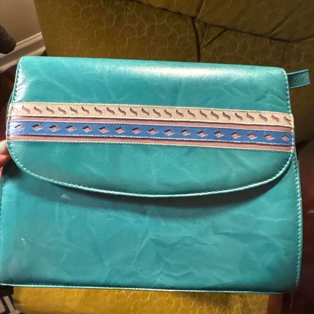 Margaret Jerrold Vintage Leather Blue and Green Bag
